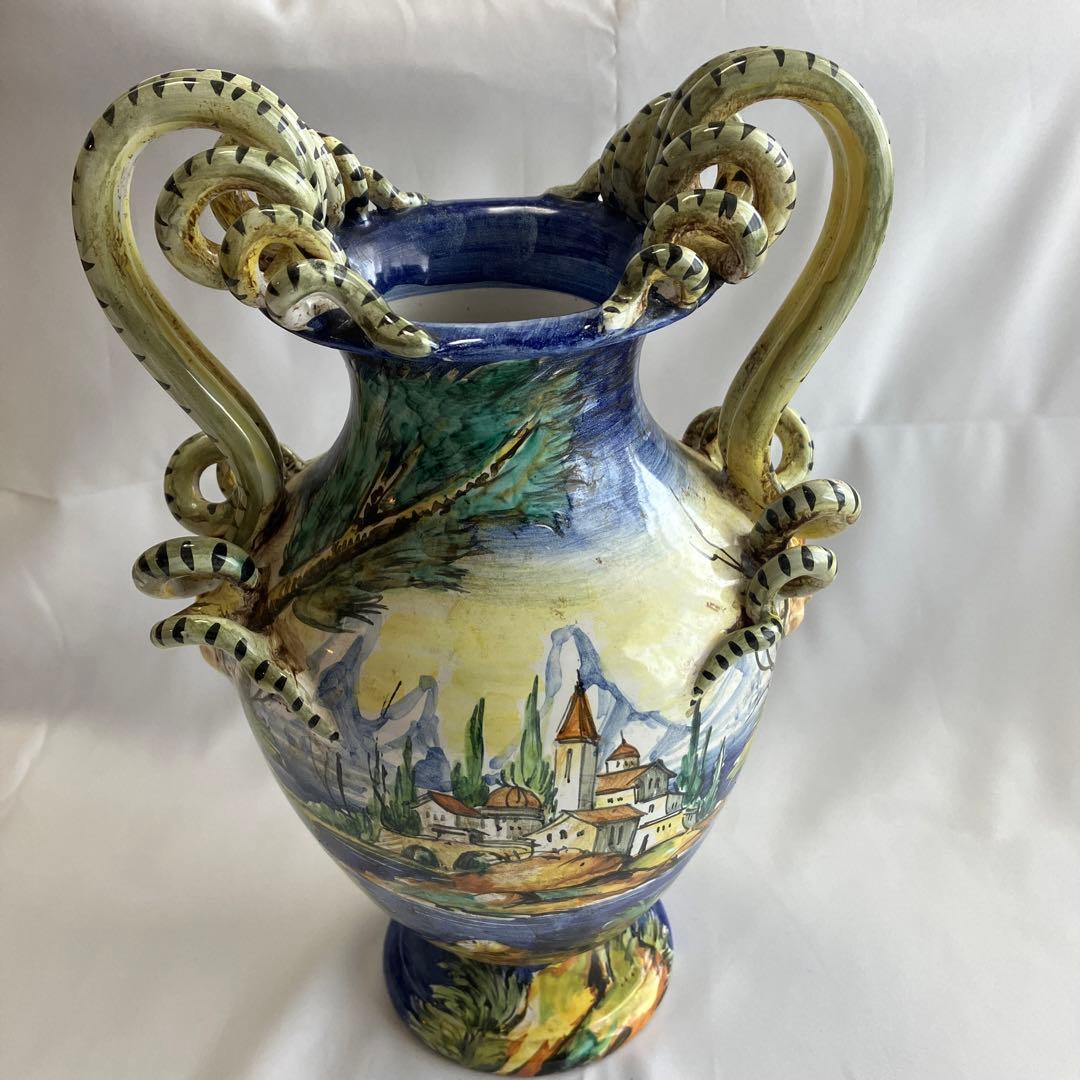 伊太利　マジョリカ　双耳壺