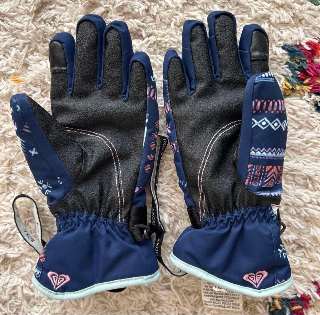 ロキシー　キッズ　スキーウェア　上下　グローブ　猫耳、耳当て付きニット帽　計5点