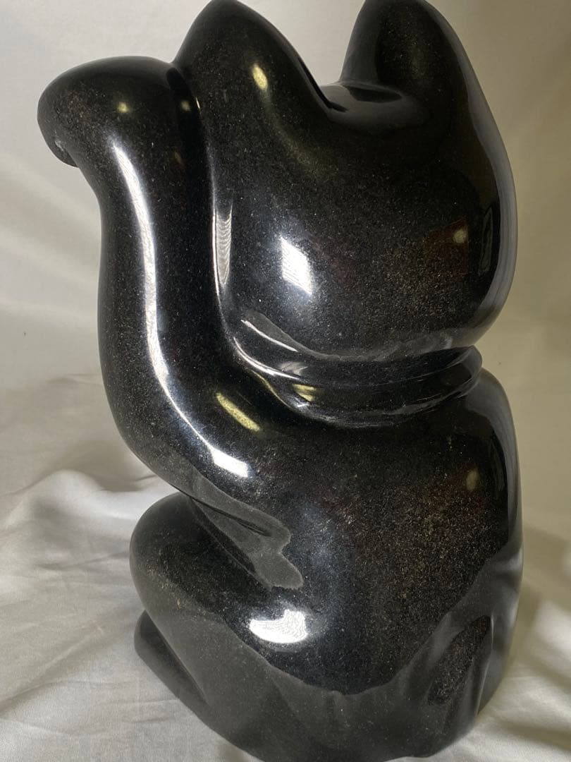 2278❣️黒御影石　招き猫　石像　彫刻　オブジェ