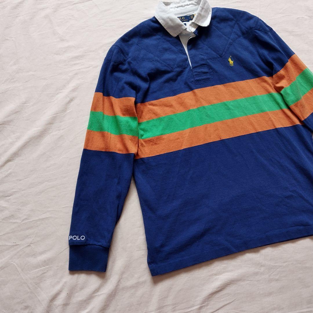 ポロラルフローレン　ラガーシャツ　刺繍ロゴ　ブルー　現行タグ　Mサイズ