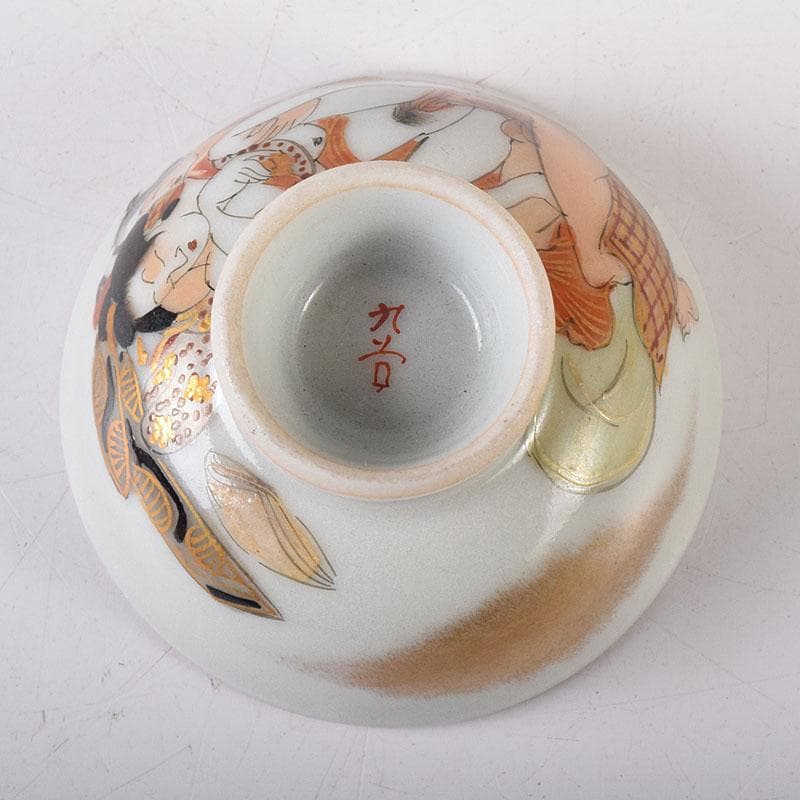 九谷焼　古九谷　色絵金彩　浮世絵　艶絵　春画盃　時代箱　C　7607