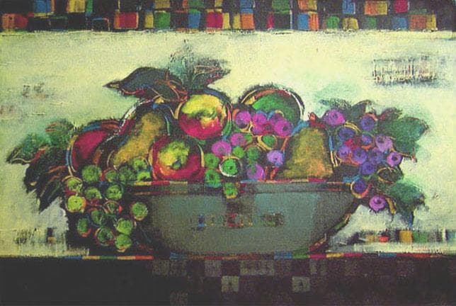 油絵 菅家令子 絵 絵画インテリア 額付(黒) uF6-060904 静物 果物