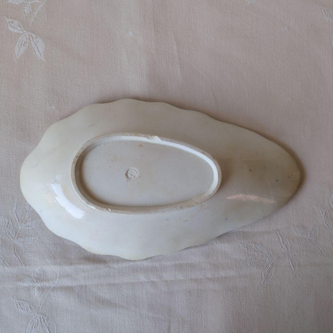 イギリスアンティーク アスパラガスプレート ブルー＆ホワイト