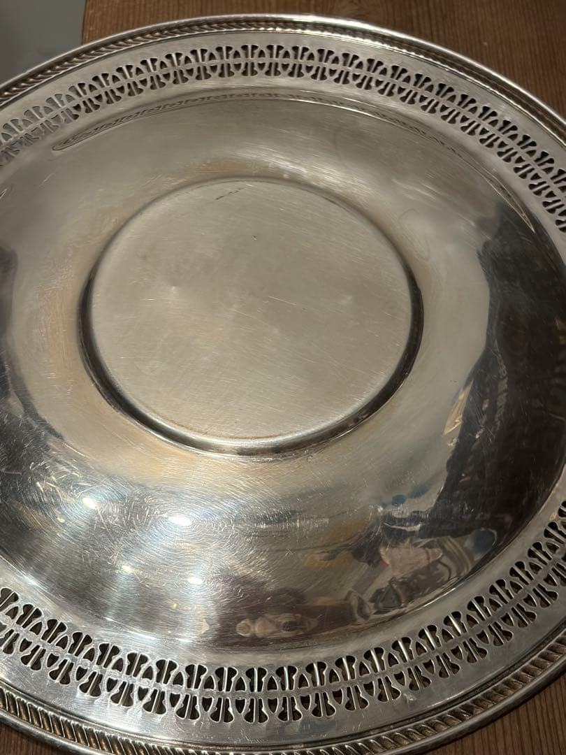 NY製シルバープレート31.5cmアンティーク銀器透かし彫り大振りトレー銀メッキ