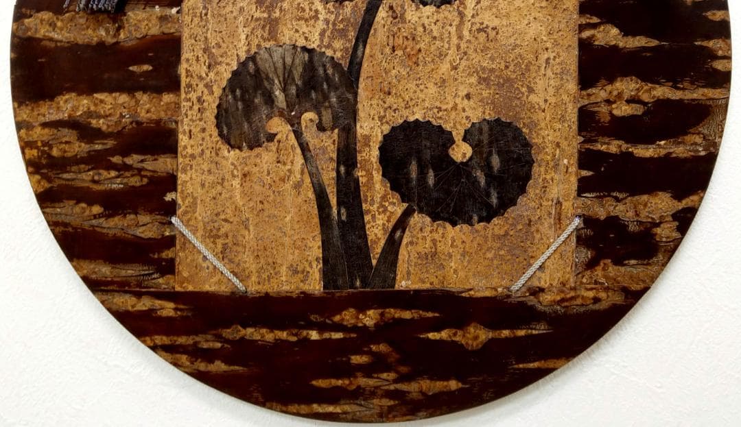 伝統工芸 樺細工 桜皮細工 色紙額 円型 壁掛け 掛物 茶道具 直径43cm