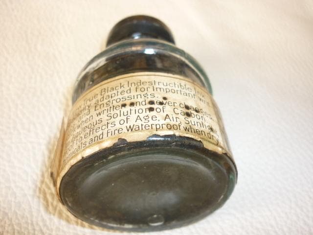 美品1950年代米国製◆HIGGINS（ヒギンズ）ラベル・コルクふた付きインク瓶