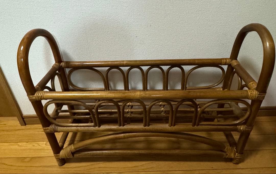 ヴィンテージ　ラタン　籐　ラック　フラワースタンド マガジンラック 昭和レトロ