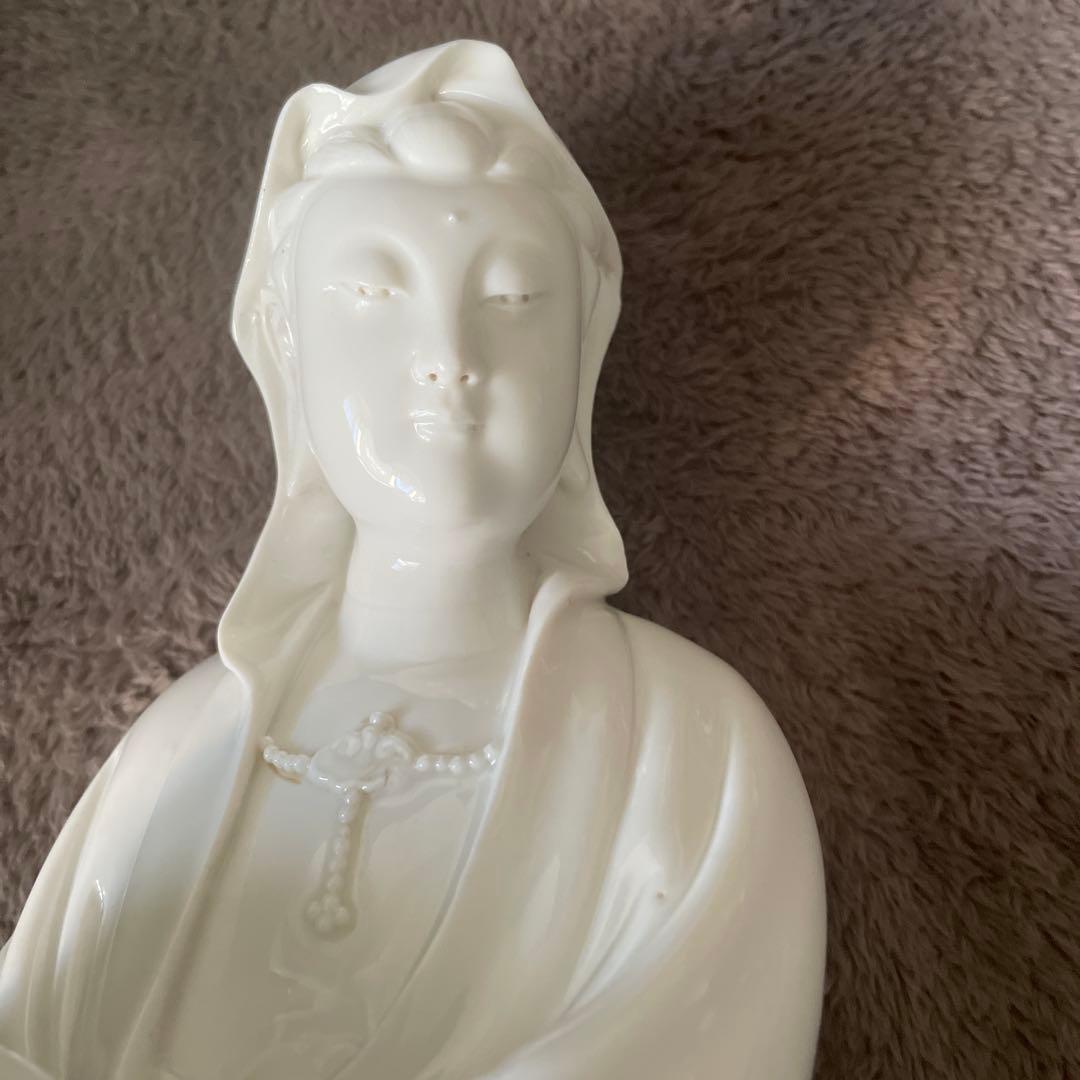 徳化窯白磁 細工彫り『白磁観音様』 仏教美術 高さ26cm ★時代物