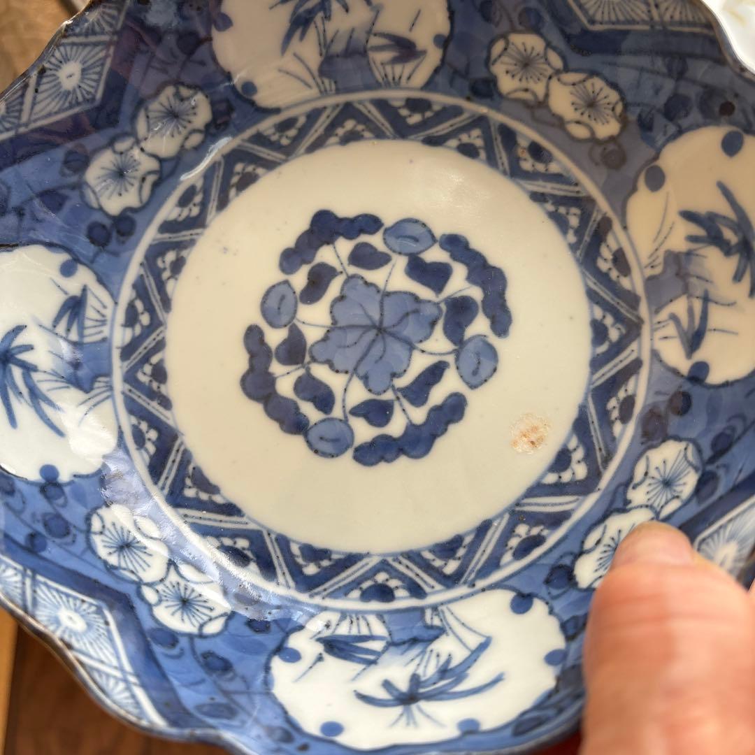 期間限定最終処分特価逸品古伊万里染付なます皿五枚吉祥柄大きめ味わい深いお品物傷無