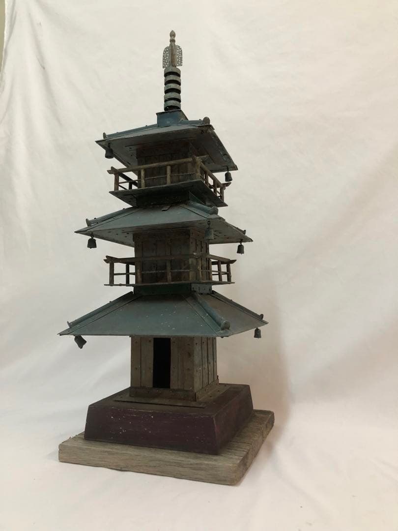 錆あり 昭和レトロ 三重の塔 置物 銅製 ヴィンテージ アンティーク