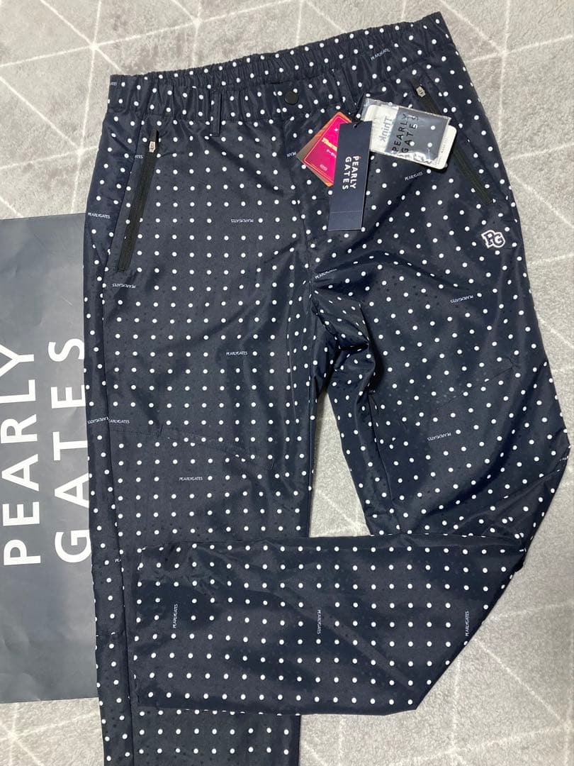新品 パーリーゲイツ タフレックス×サーモトロンパンツ ミニドット柄(5)L/紺