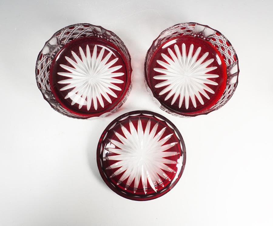 木村泰典 江戸切子 籠目紋ボンボニエール 深緋 切子ガラス 共箱