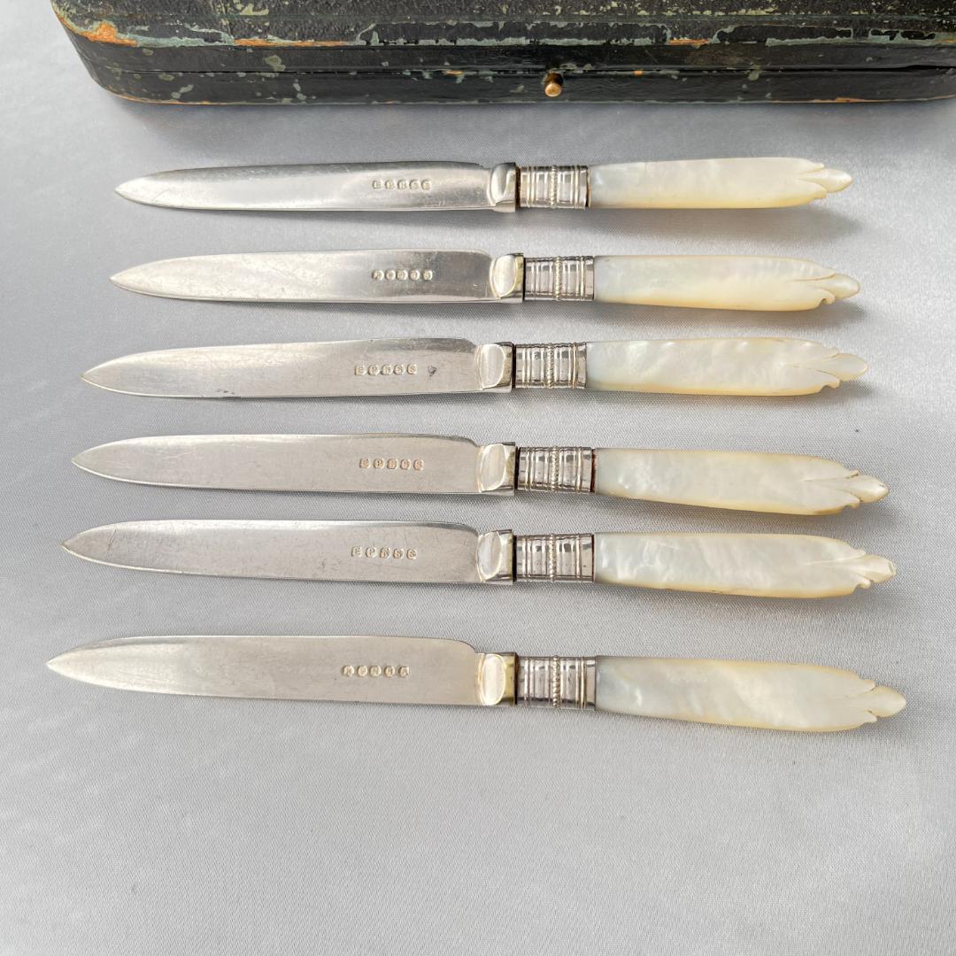 【英国】【白蝶貝】ティーナイフ 6本 専用ケース アフタヌーンティー