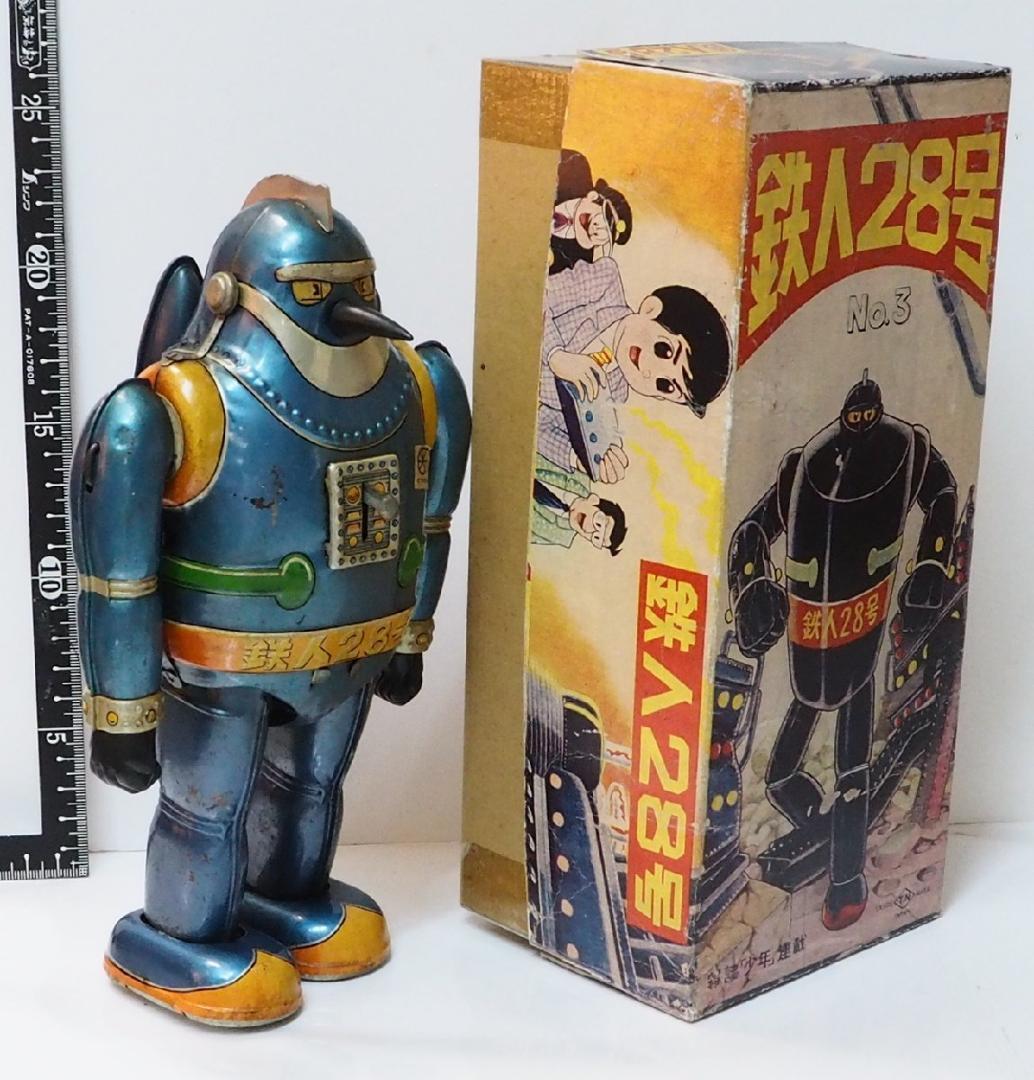 野村【鉄人28号No.3発火不可 金具欠】当時物ブリキ ロボットTIN箱はコピー
