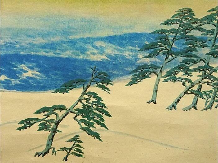 【複製画】掛軸 横山大観『朝陽映島』紙本 共箱付 掛け軸 a08218