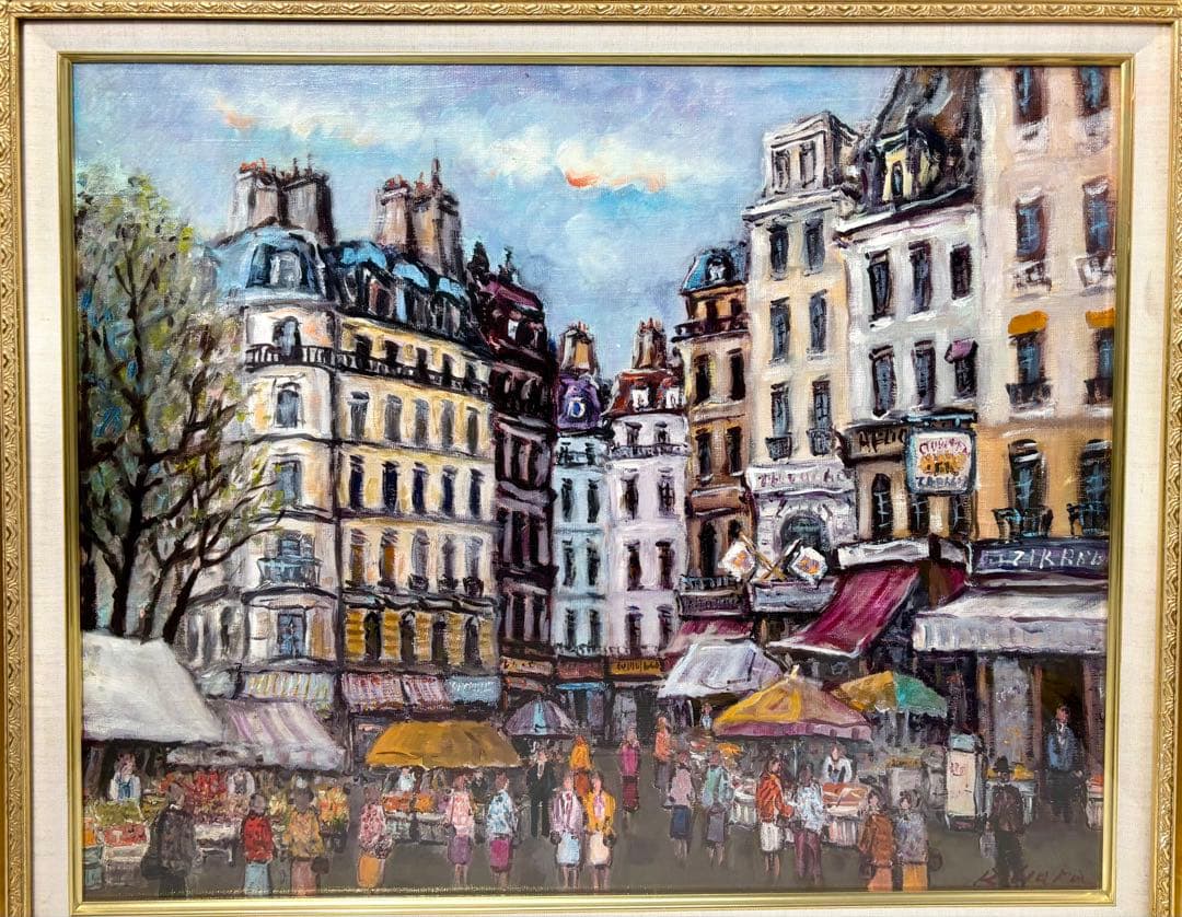 #原良治「パリーの街」油彩画　直筆サイン