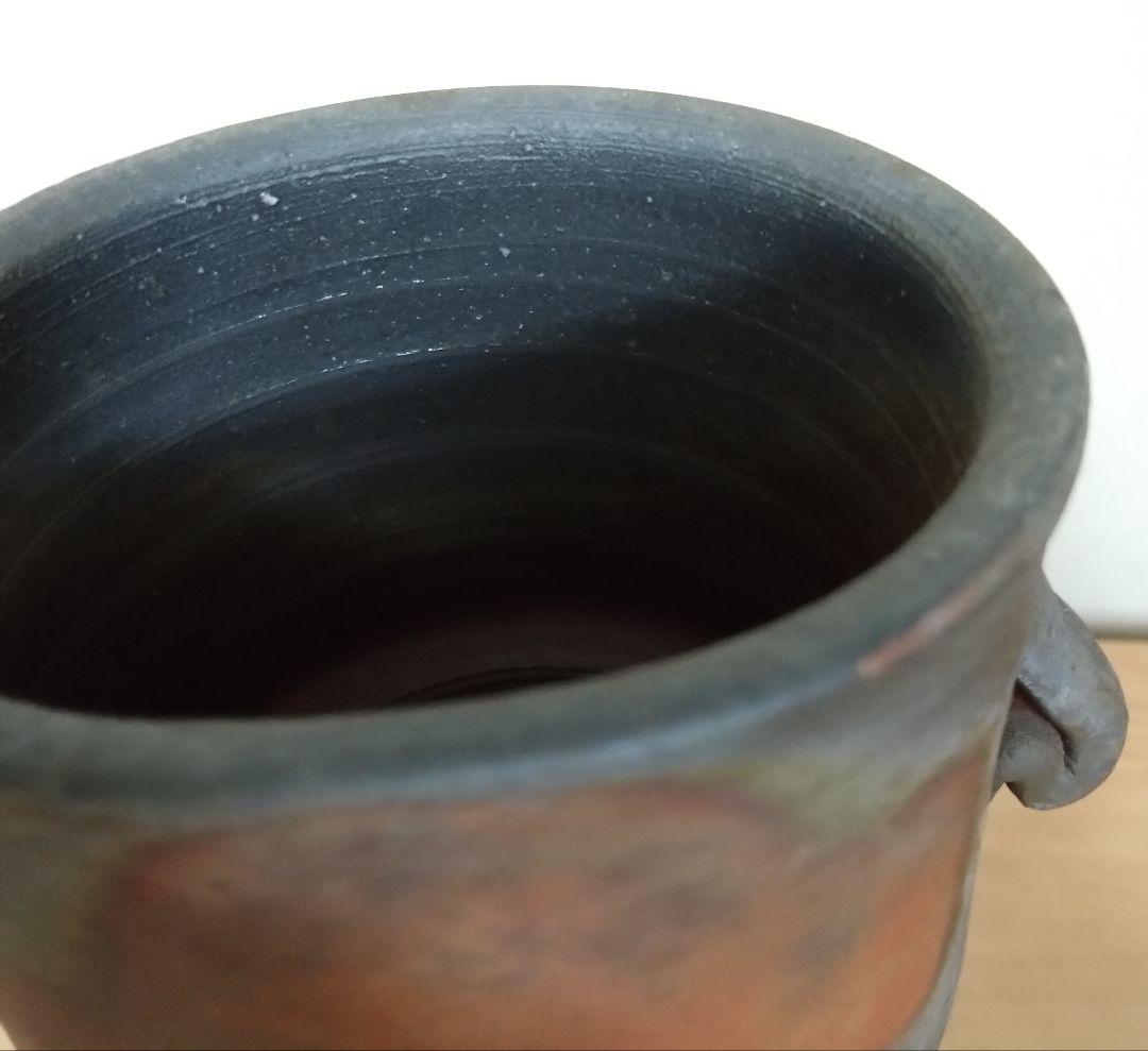 矢部篤郎作　備前焼窯変耳付花入　備前花入　山本陶秀　人間国宝　花器