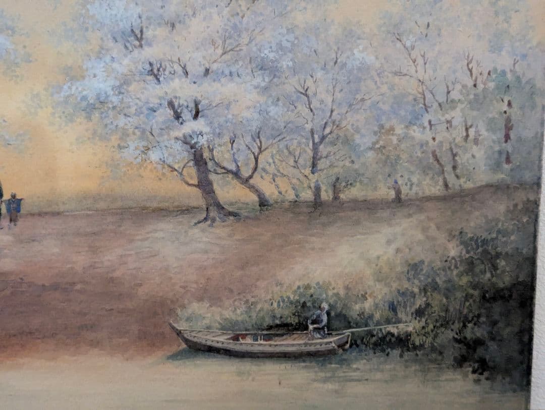 （模写）水彩画 桜に親子　端館紫川