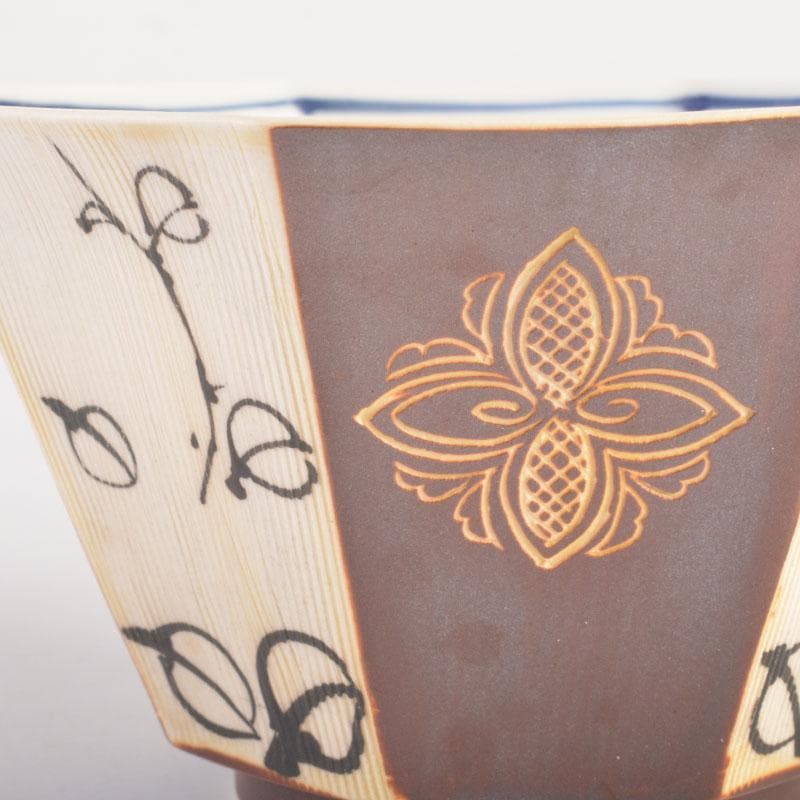 美濃焼　幸兵衛窯　加藤幸兵衛作　鉄絵花草文　八角向付　六客　共箱　C　6857A