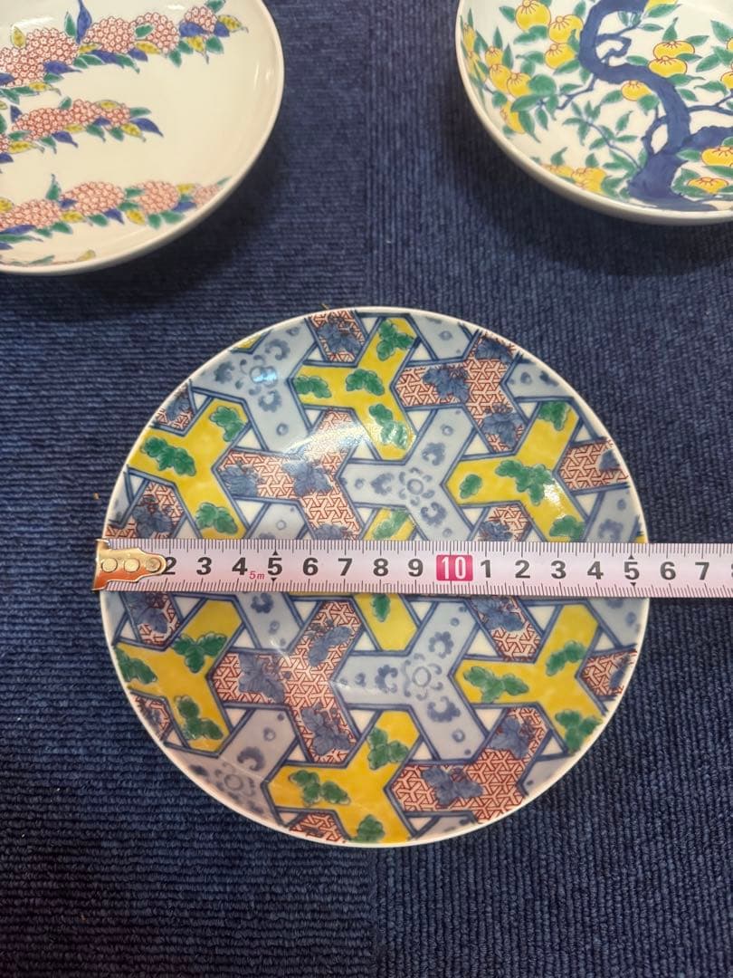 1647 其泉　色絵三方がらみ桐文皿　橘文皿　小手毬文皿