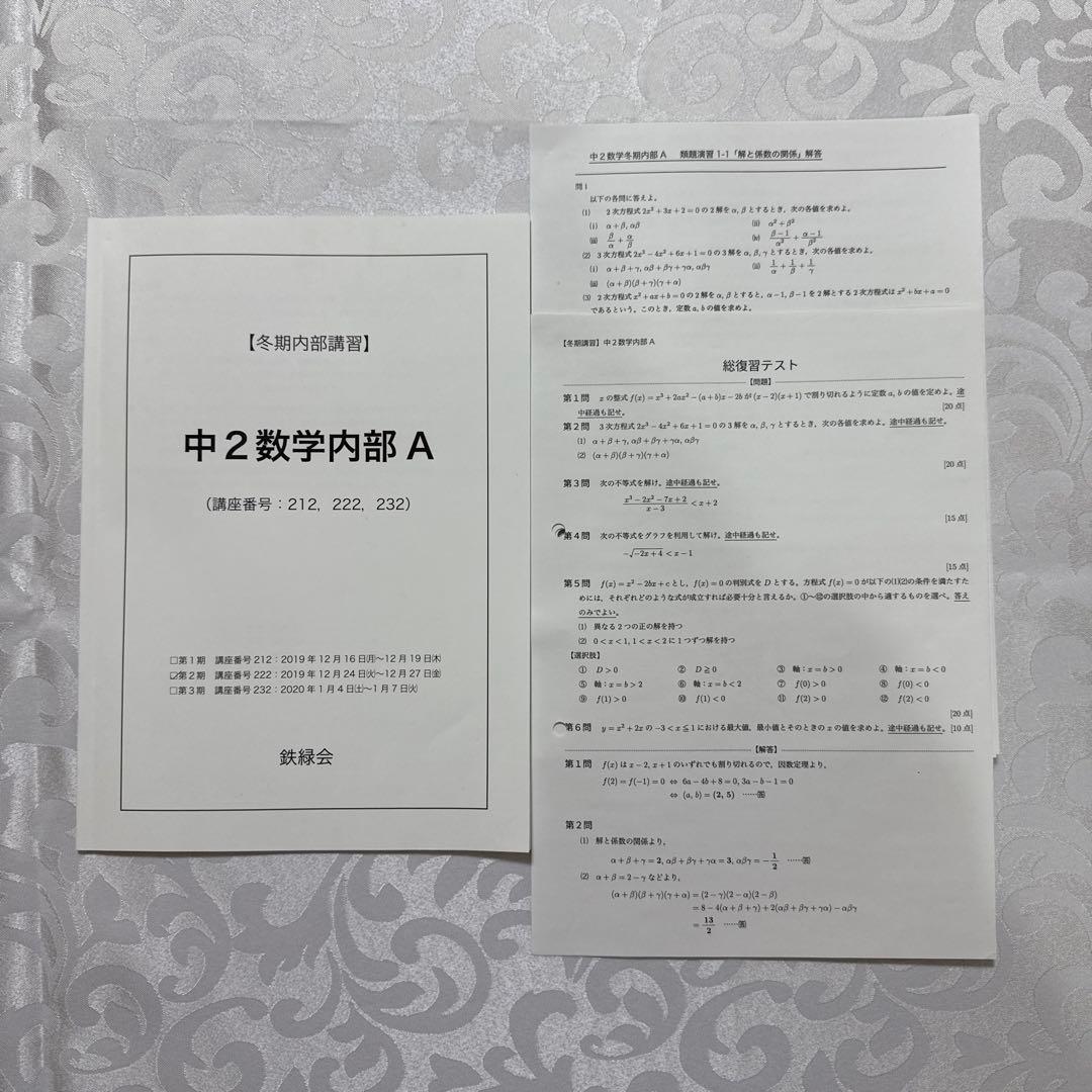 鉄緑会中2数学フルセット　内部講習・全プリント・板書ノート付き