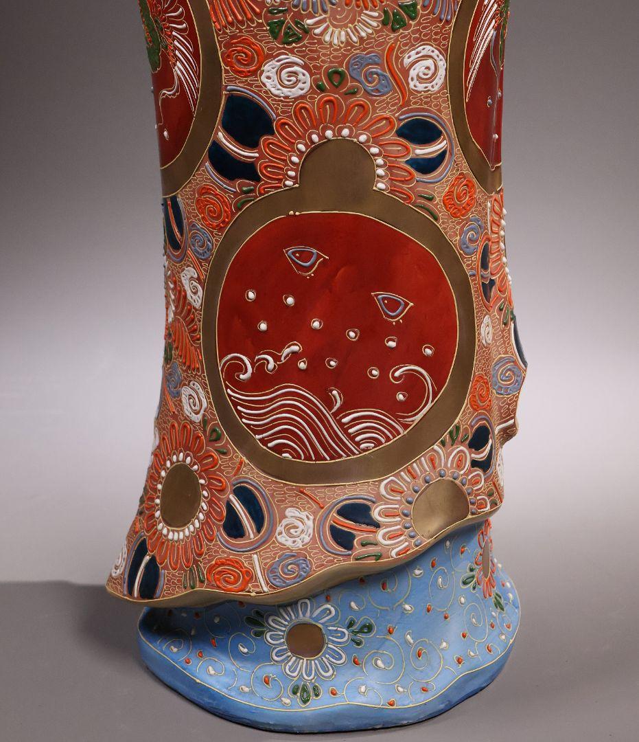 九谷焼 八幡窯 観音菩薩立像 59.4cm 金彩 色絵 置物 仏像【MA818】