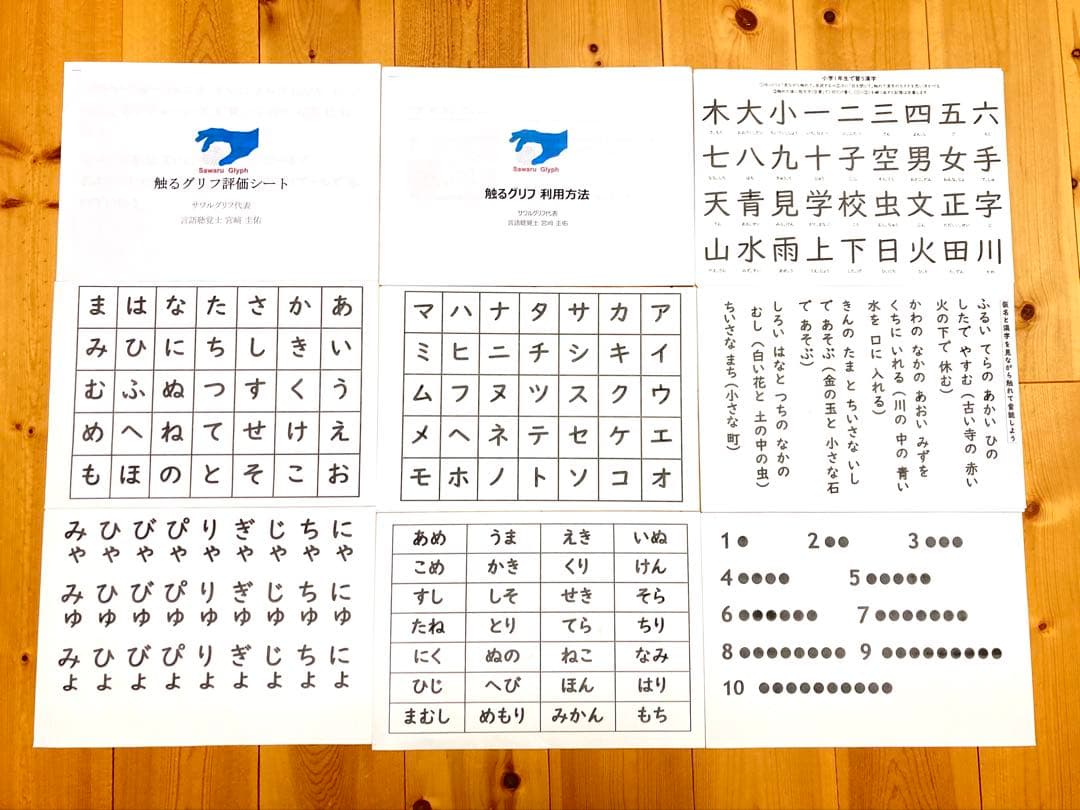 触るグリフ　日本語の仮名と短文と漢字と数字シート(標準タイプ) 全27枚