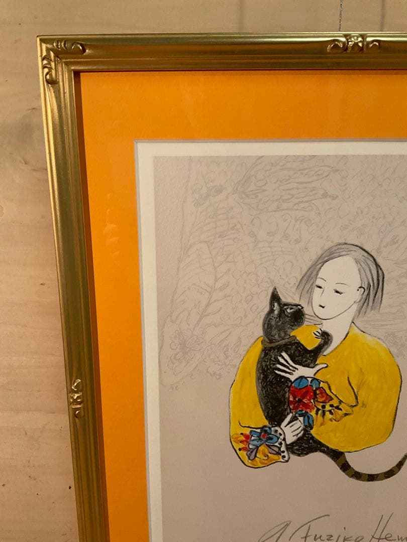 フジ子・ヘミング　「迷い込んだ猫・くりくり」シルクスクリーン　作品証明シール有り