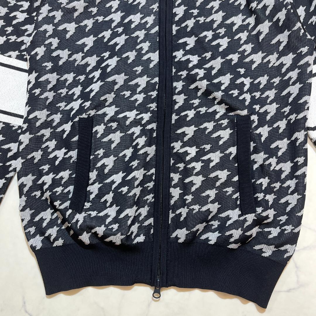 美品★パーリーゲイツ 千鳥格子柄 ニットジップアップブルゾン 白×黒 1