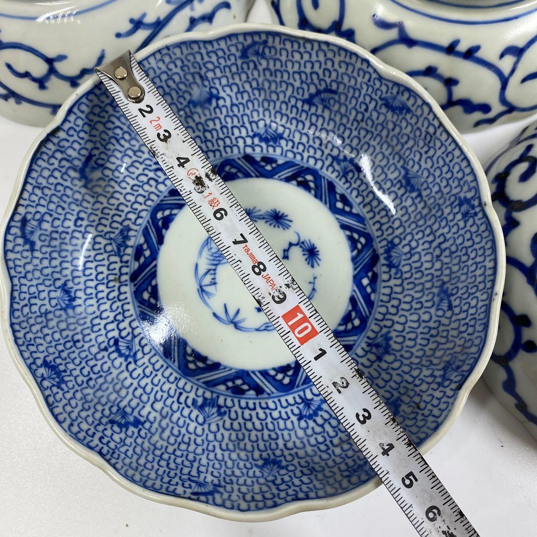 古伊万里　染付みじんこ膾皿16枚　木箱　幅14.8㎝東Y7-0314☆2Fトヒサ