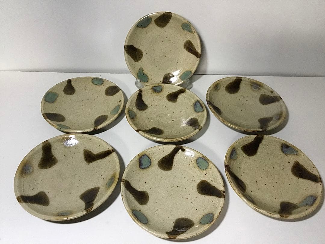 益子焼？◆カップ&ソーサー ７客◆民芸 デミタス 小皿 ぐい呑 コーヒーカップ