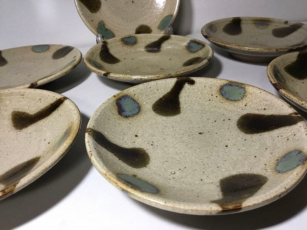 益子焼？◆カップ&ソーサー ７客◆民芸 デミタス 小皿 ぐい呑 コーヒーカップ