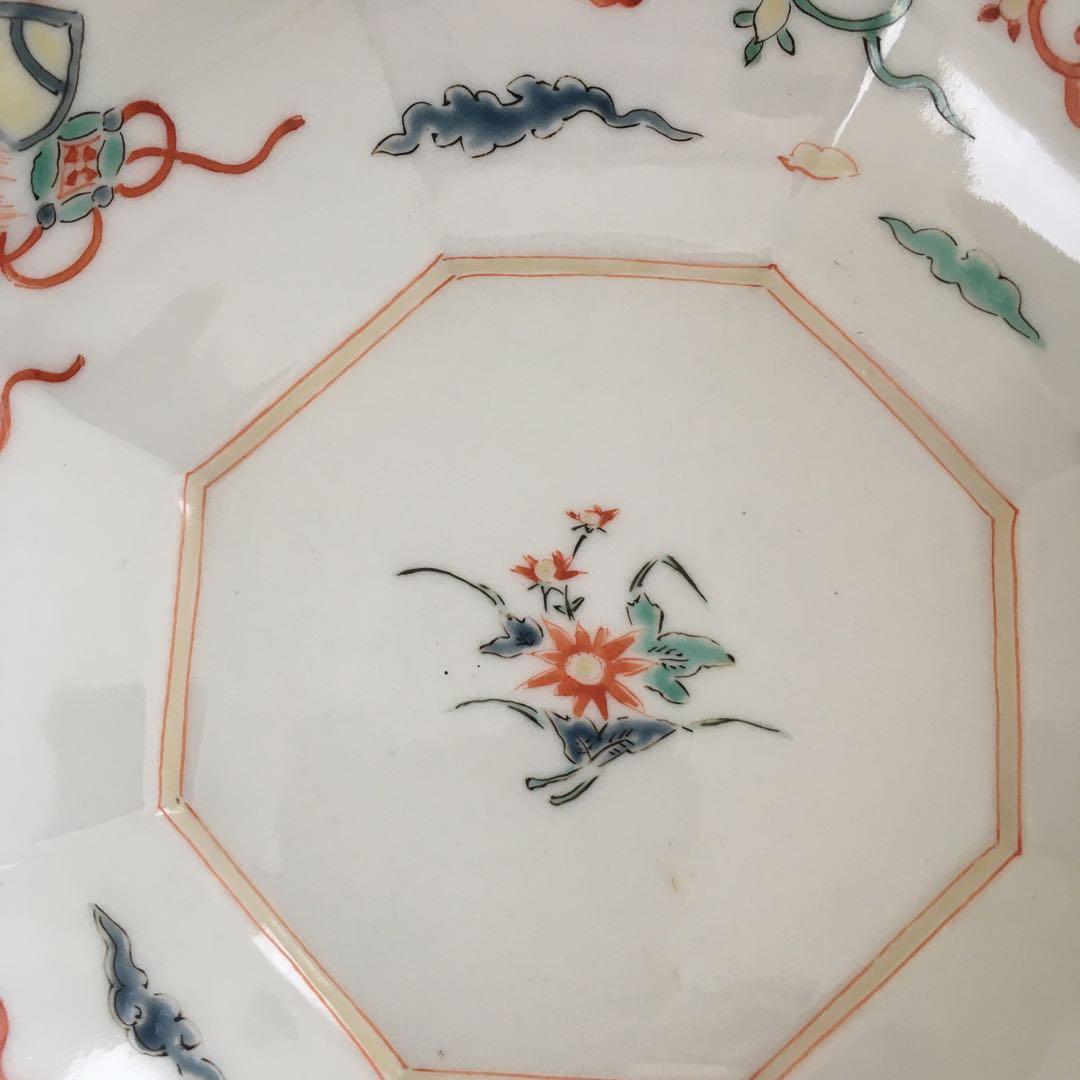 アンティーク　色絵柿右衛門　宝尽　瑞鳥　鹿　紅葉　八角鉢