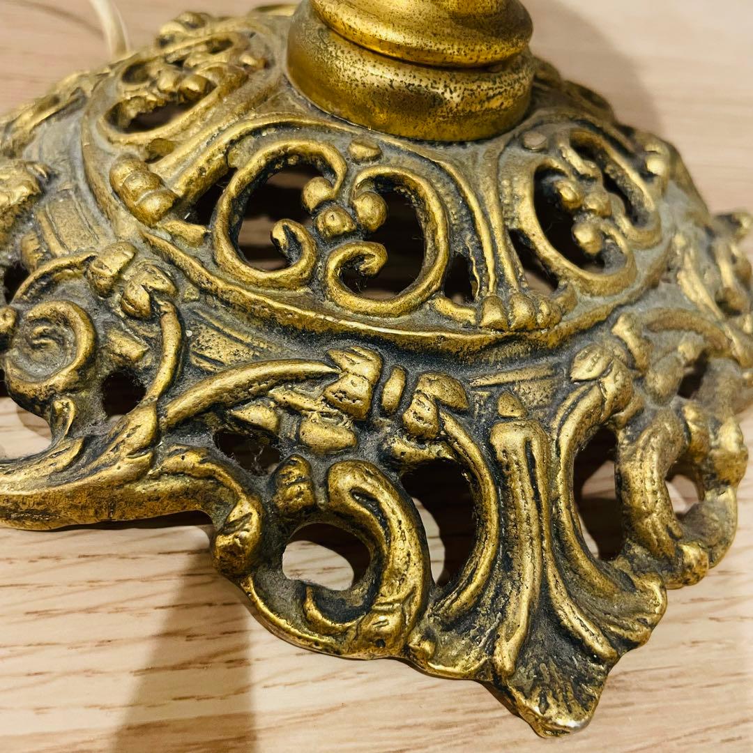 大型 アンティーク スタンドランプ フリル シェード 真鍮製 高さ58cm