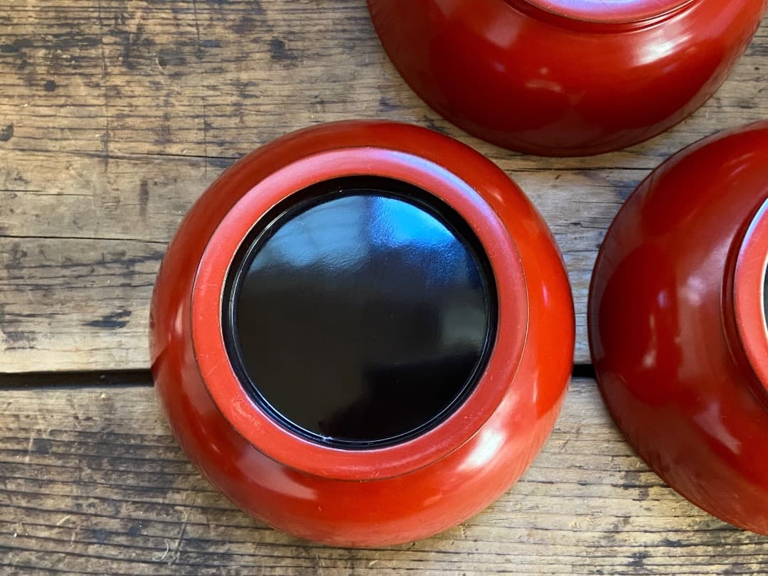 いろはにほへと 輪島塗 金縁 煮物椀 5客 / 朱漆 漆器椀 懐石椀