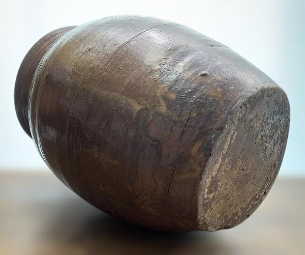 釉薬の美しい水瓶 古い唐津の焼き甕 古民具 和庭園 高さ38cm
