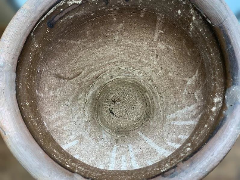 釉薬の美しい水瓶 古い唐津の焼き甕 古民具 和庭園 高さ38cm