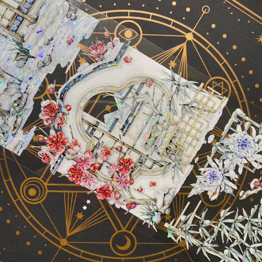 【9010】海外　マステ　中古巻　貝殻光マスキングテープ　梅　冬景色　背景系