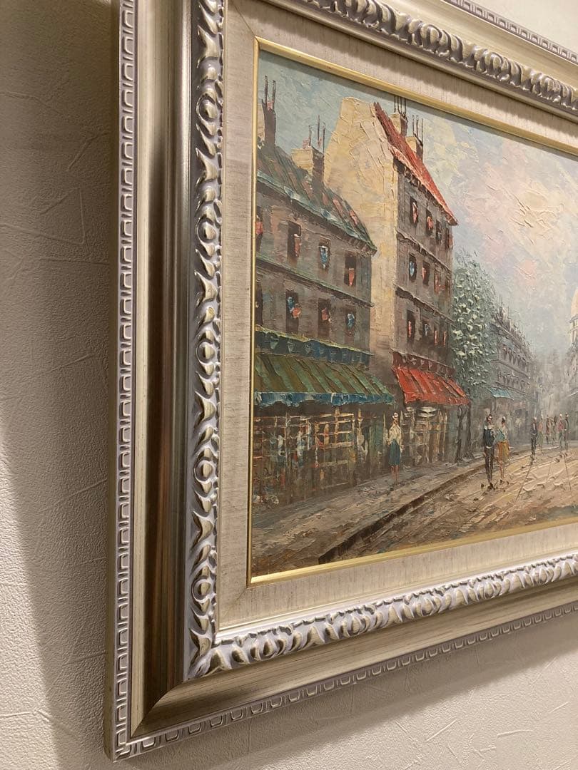 フランス　パリ　街並みの油彩画 大きなサイズ