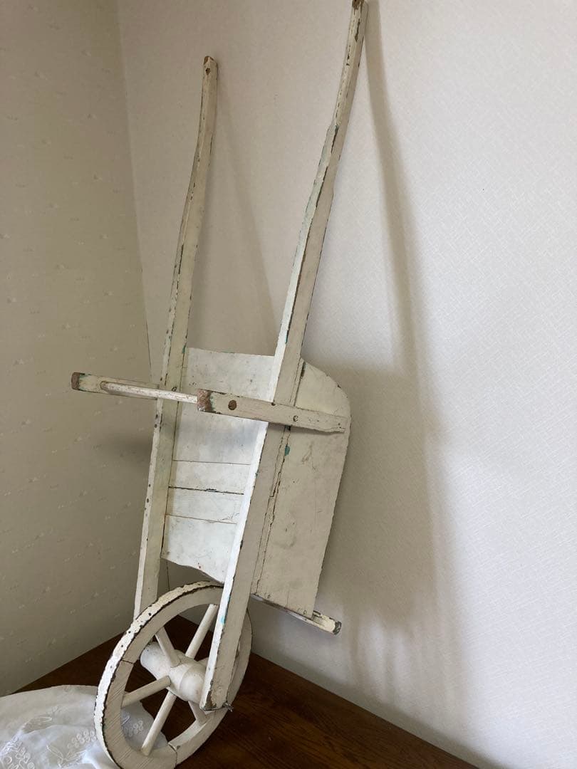 フランス アンティーク ホワイト ペイント 木製カート 手押し車 花車プランター