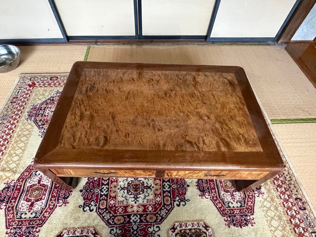 師走ギフト　銘木　座卓 引き出し2つ付き　杢目キラキラ　匠の手工藝