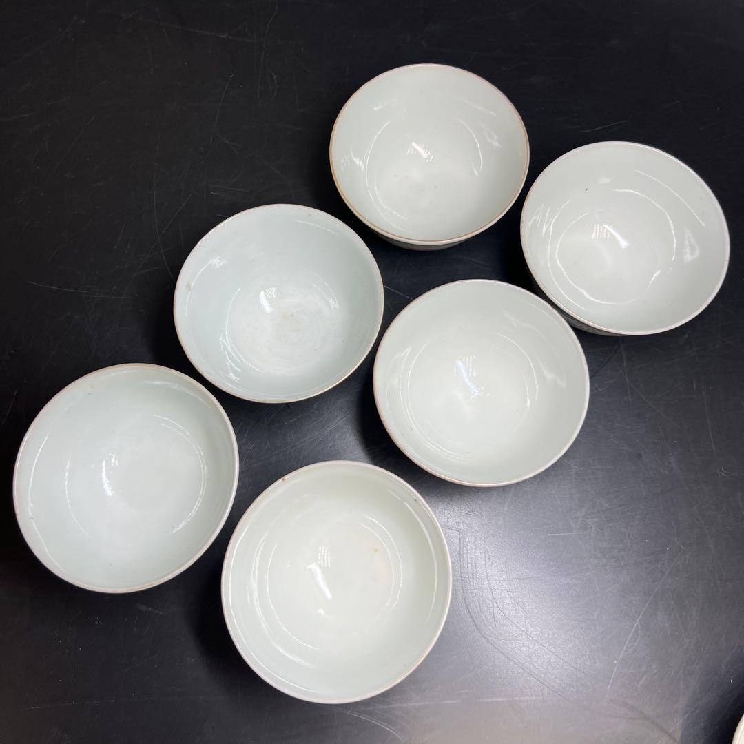 中国清時代　粉彩人物画蓋茶碗6客　木箱付　東Y8-0206☆2Fトコサ