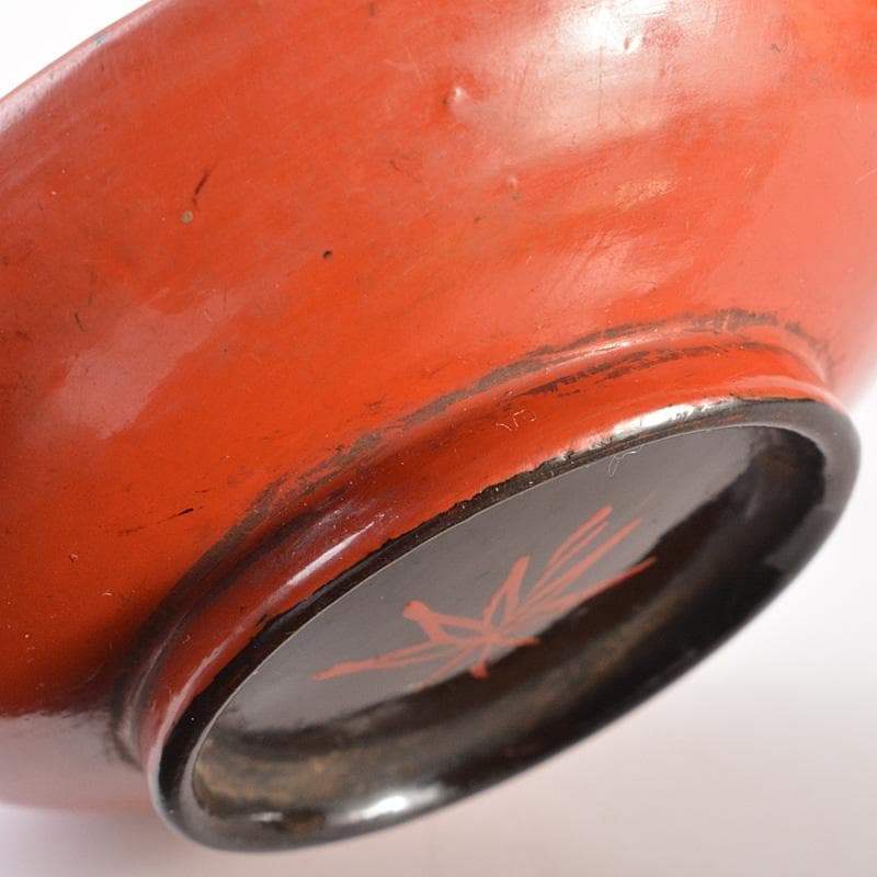 古民具　根来塗　時代根来　朱塗　酒盃　五客　時代合わせ箱　D　R7545