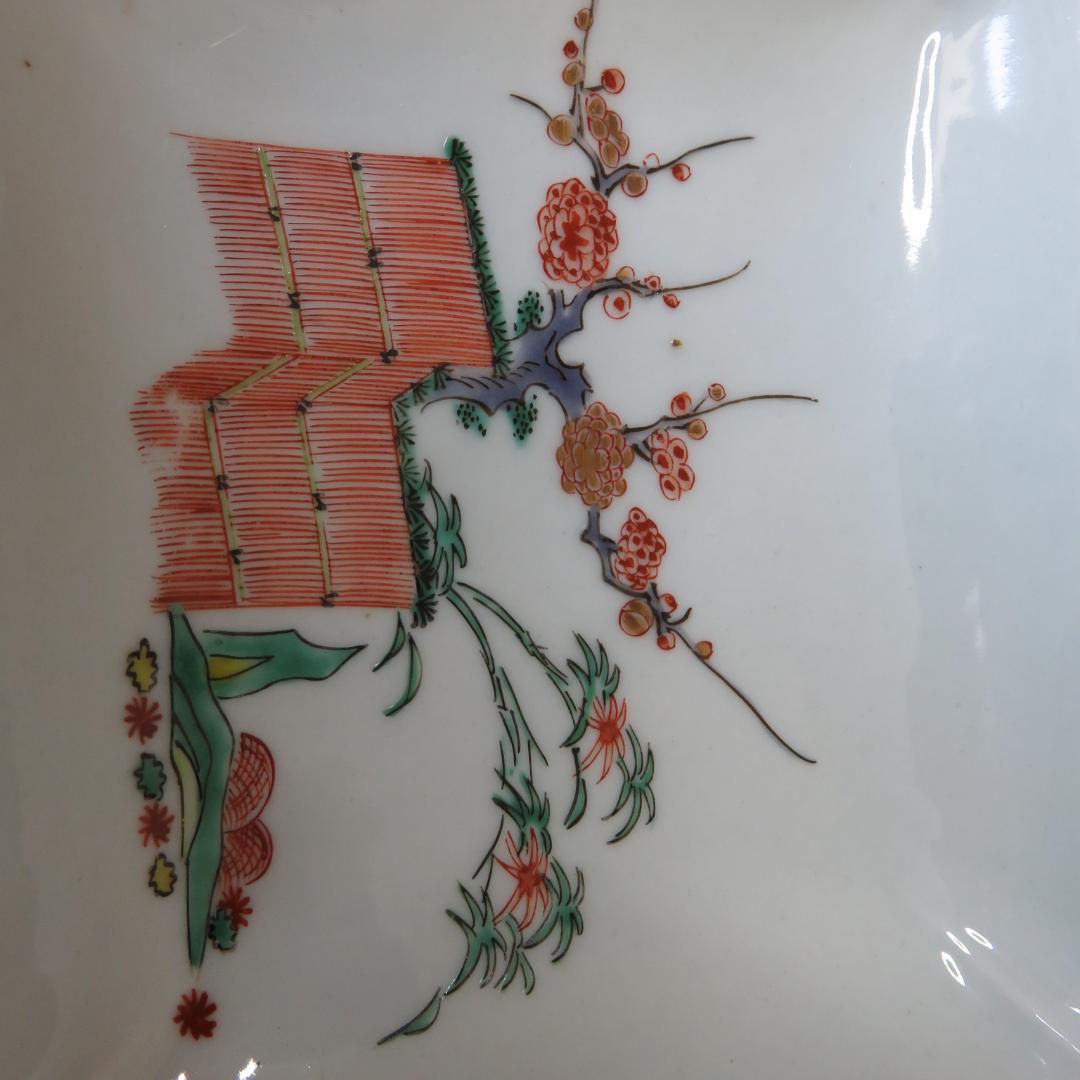 角皿 江戸 中期 後期 柿右衛門様式 花唐草 松竹梅 花弁縁 木箱