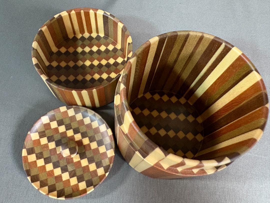 未使用品 箱根寄木細工 茶筒 木製容器 円筒形