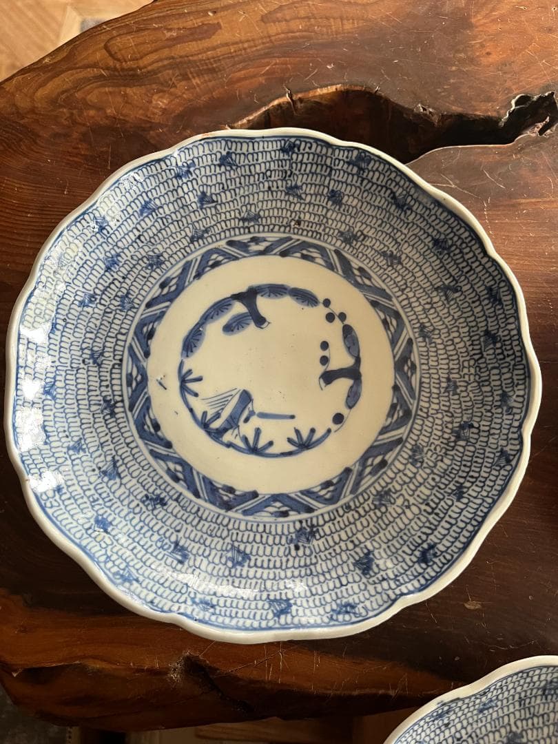 古伊万里　微塵唐草染付７寸５枚セット（太明成化年製）貴重