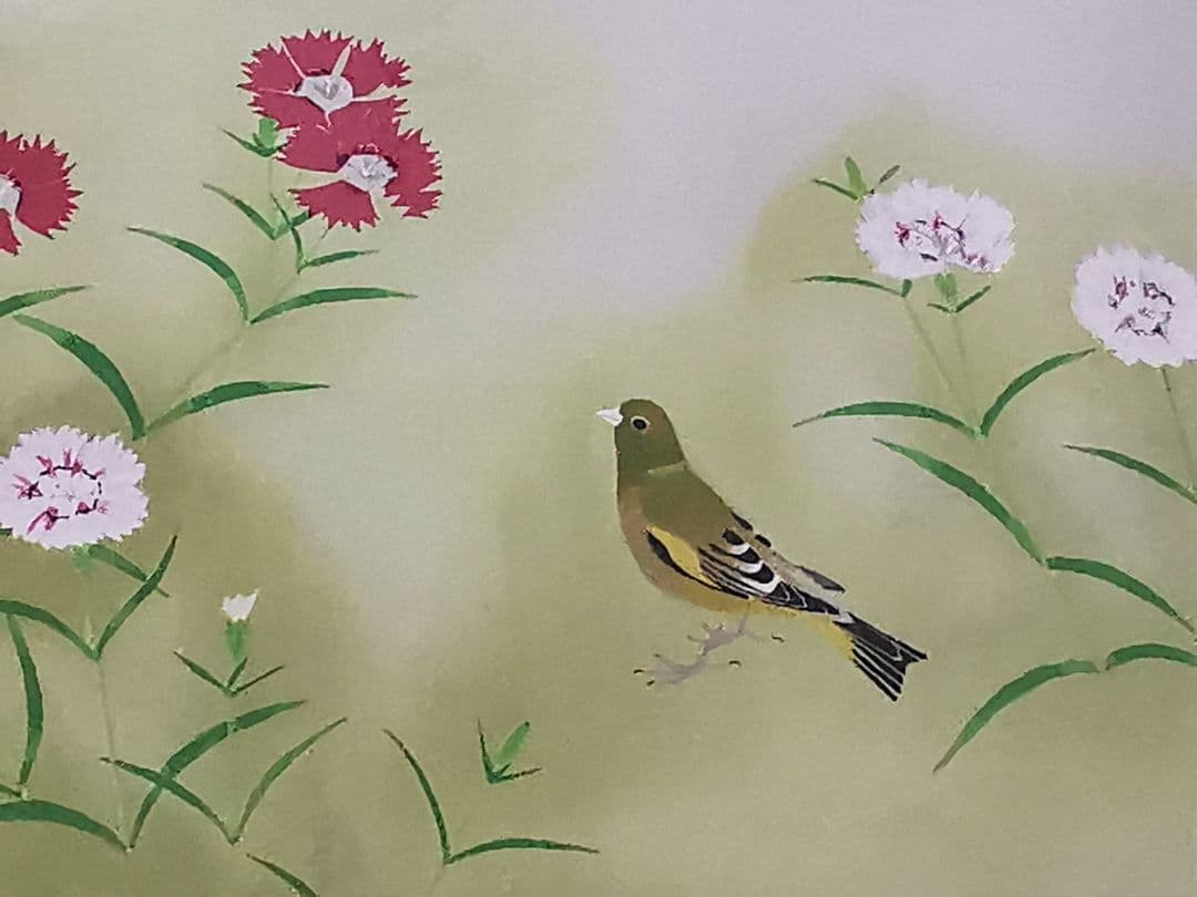 上村松篁 ナデシコ 大型額装品75㎝ 日本画リトグラフ 撫子203/250 落款