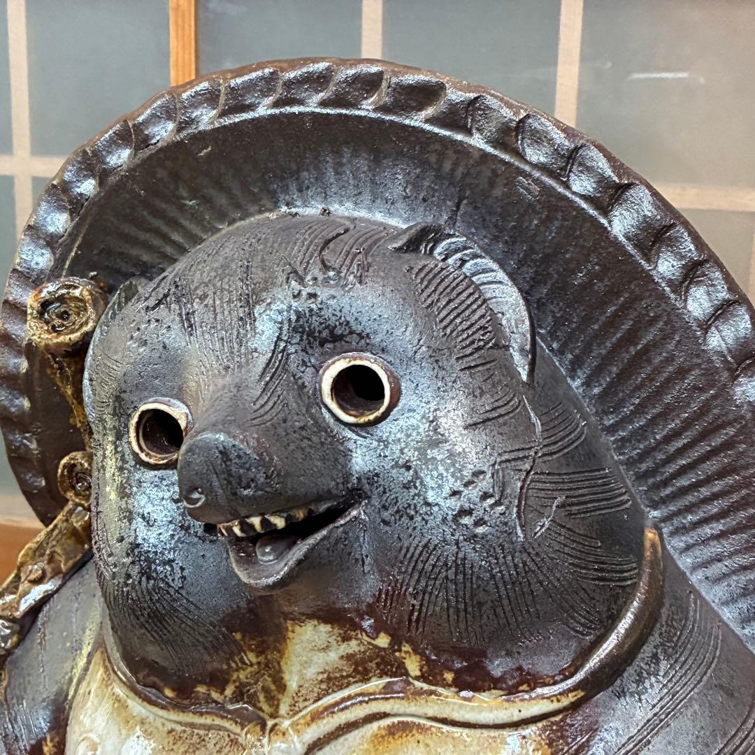 昭和初期　時代物　骨董　￼信楽焼　たぬき　置物　縁起物　商売繁盛　￼レア