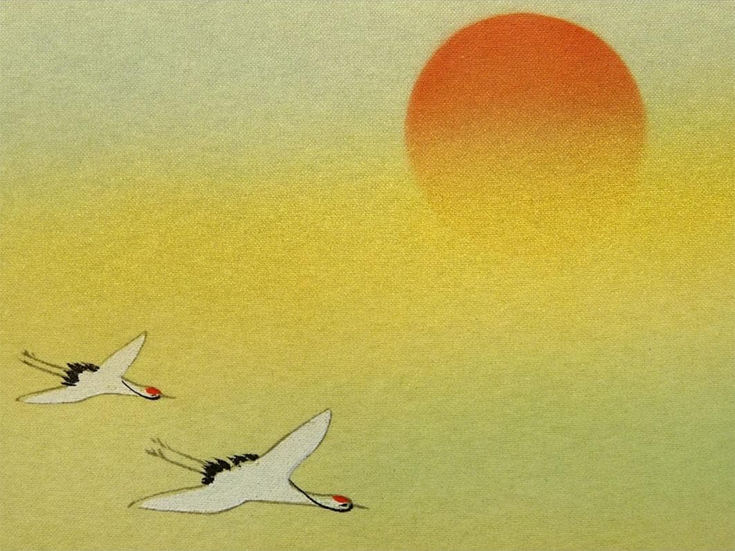 掛軸 喜多川東観『高砂図』絹本 肉筆 共箱付 良好品 掛け軸 a072013