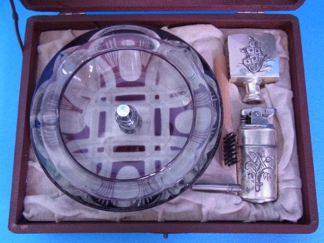 未使用品　和ガラス　切子　煙草セット　三越　戦前　デットストック　昭和レトロ